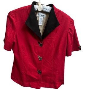 VINTAGE LINEN Petite Perceptions top and poly skirt set 10 petite women red blk